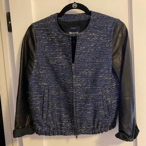 Madewell Metallic Tweed Bomber w/ Leather Sleeves